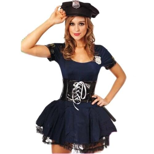 Ladies Navy Blue Cop Police Woman Costume Uniform Party Fancy Dress Hens Outfit