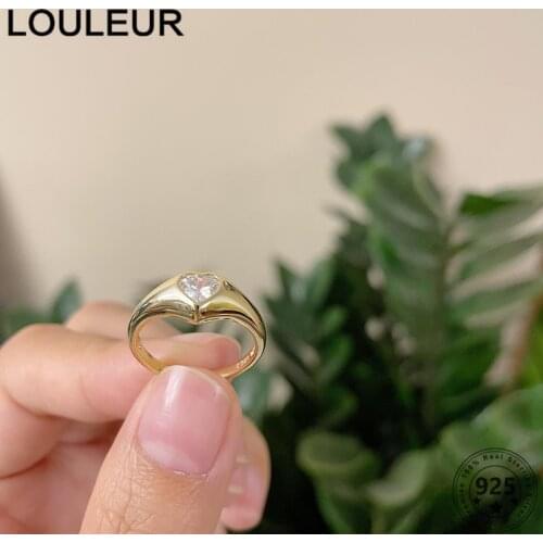 LouLeur Shiny 925 Sterling Silver Ring 18K Gold Heart Zircon Rings For Women Ring 2021 Trend Silver 925 Jewelry Fashion Opended