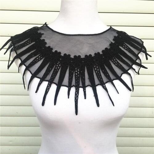 1pc Black Arrow Lace Neckline Flower Lady Motif Venise Lace Applique Trim, Lace Fabric Sewing Supplies Scrapbooking