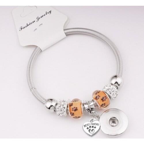 18mm 12mm love crystal dog best friend angel tree of life snap button jewelry Elastic bracelet BC5701