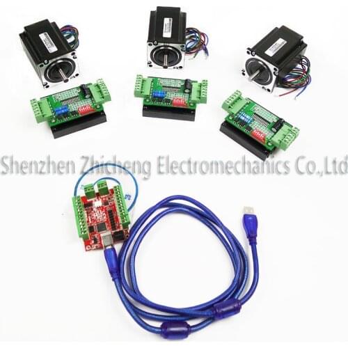 Mach3 CNC USB 4 Axis Kit, 3pcs TB6600 driver+ USB stepper motor controller card 100KHz + 3pcs nema23 270oz-in motor