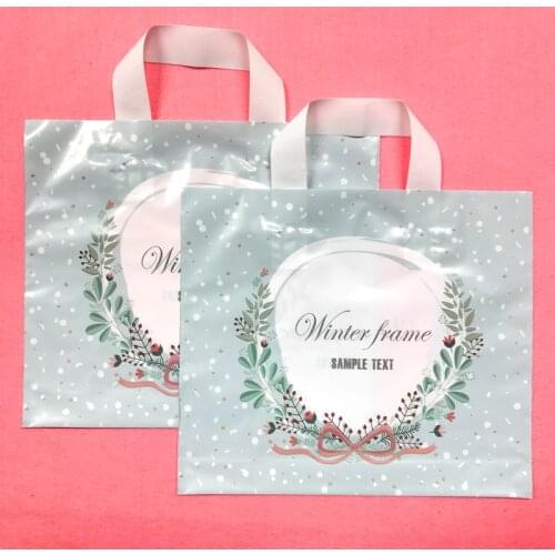 50pcs PE Plastic Bag With Handle Bow-tied Garland Plastic Gift Bag Shopping Cloth Gift Packaging Pouches Party Birthday Supplies