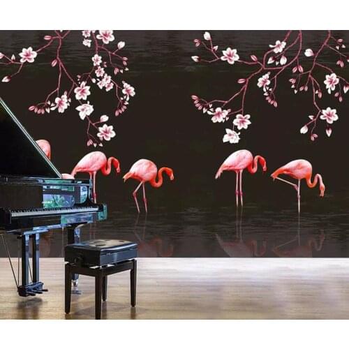 Customized large mural wallpaper Nordic painted yulan flamingo background wall decoration