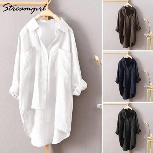 White Linen Shirt Women Long Sleeve Autumn Work Wear White Shirt Linen Blouse Female Womens Blouse Womens Shirts With Pocket