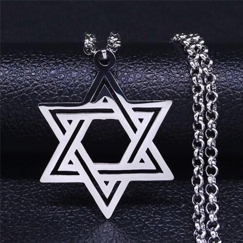 Stainless Steel Chain Necklaces for Men/Women Silver Color Hexagram Long Statement Necklace Jewelry collier homme N4147S05