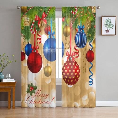 Merry Christmas Tree Decor Tulle Curtains for Living Room Decoration Modern Chiffon Sheer Voile christmas curtains