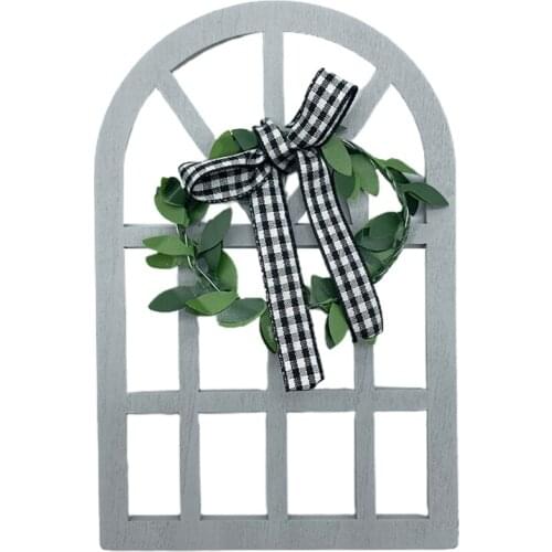 Wooden Farmhouse Window Tiered Tray Decoration Plaid Rustic Cathedral Arch Window Sign Shelf Spring Summer Stand