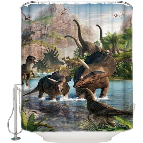 Jurassic Dinosaur Ancient Dinosaur World Waterproof Shower Curtain Bathroom Decor Sets with 12 Hooks