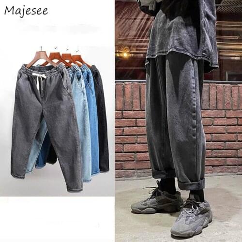 Men Jeans Solid Plus Size 3XL Denim Trousers Simple Loose Retro All-match Casual Streetwear Korean Style Straight Ulzzang New