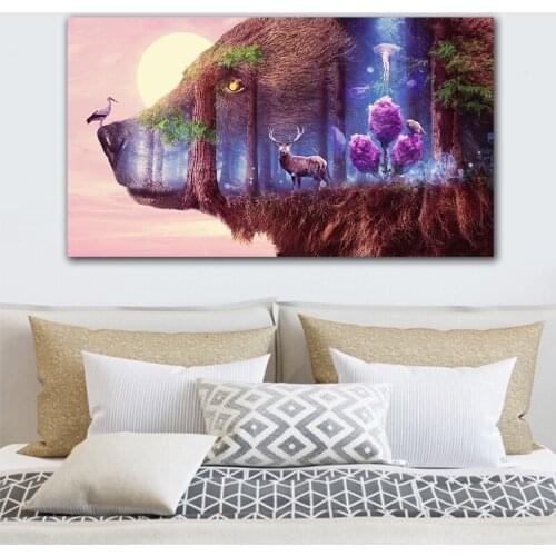 GoldLife Modern Canvas Painting Fantasy Bear Bird Animals Wall Art Print Picture for Kids Room Decoration Wall Poster