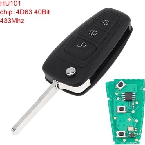 433Mhz 3 Buttons Flip Keyless Entry Fob with 4D63 40Bit Chip and HU101 Blade for Ford Mondeo Focus Fiesta Titanium 2011 2012