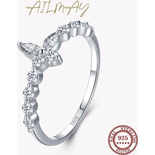 Ailmay Hot Sale Fashion 925 Sterling Silver Butterfly CZ Shining Rings Exquisite Charm For Women Girls Party Accessories Jewelry