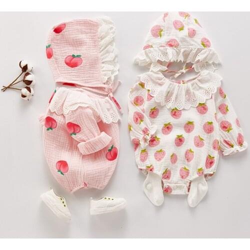 Infant Baby Rompers Baby Girls Long Sleeve Fruit Print Clothes Bodysuits Spring Autumn Baby Girls Rompers 0-2Y