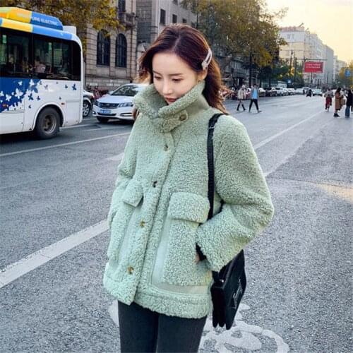 Korean Fashion Thick Wool Cashmere Coat Wool Fur Coat Stand-Up Collar Mori Female Lamb Wool Coat Female Winter College Style