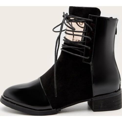 European and American hot style lace-up leather Martin boots black and red cowhide booties with big size ladys ankle boots