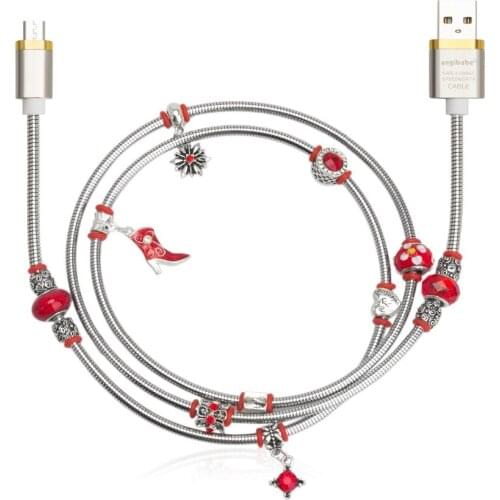 Red) ANGIBABE wire spring USB Cable 2A 1M DIY inlay Diamond Fast Charging Data Cable for Android