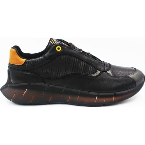 Mens Black Genuine Leather Sneaker MRC12485