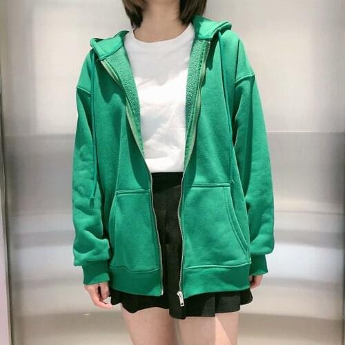 UNUTH Girls Oversize Green Hooded Jacket 2021 Spring-Autumn Fashion Ladies Loose Cotton Coats