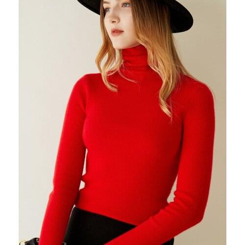 LONGMING Women Sweater Turtleneck 100% Cashmere Knitted Sweater Autumn Slim Warm Wool Sweater Jumpers Female Solid Long Sleeve