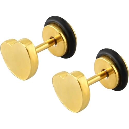 Heart small ear stainless steel stud earrings for women gold men double sided punk spike brinco masculino orecchini donna