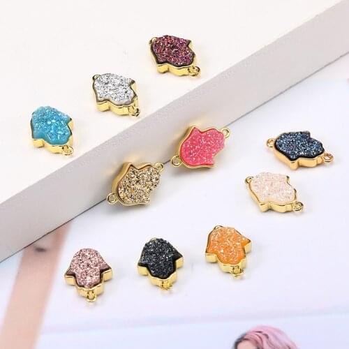 Fashion Fatima Cute 10 Color Diy Charm Hamsa Hand Druzy Resin Stone Pendant for Bracelet Bangle Necklace Copper Pendant Jewelry