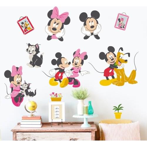 Cartoon Mickey Minnie Mouse Pluto Cat Wall Stickers Bedroom Home Decor Accessories Disney Wall Decals Pvc Mural Art Diy Posters