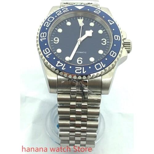 Bliger 40mm Men New Top Mechanical Watch Silver Case Sapphire Crystal Ceramic Blue Bezel NH35 Movement Automatic Watch