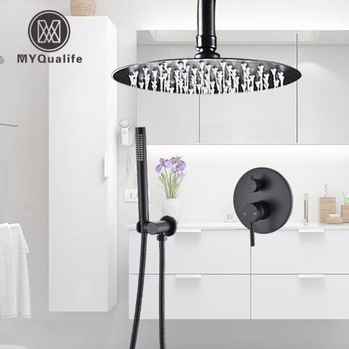 Wall Black Bathroom Shower Faucet Brass matte Black Shower Set Rainfall Shower Mixer Tap Shower 2-outlet water Brass Tap Brass