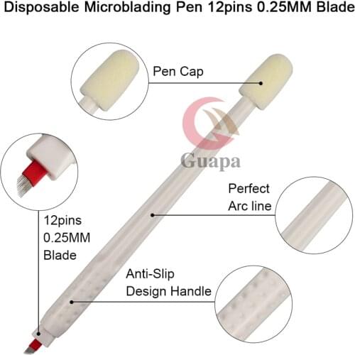 Disposable Sterile Microblading Pen Manual Tattoo Pen 12pins Eyebrow Permanent Makeup Pen for Semi PMU Tattoo Supplies