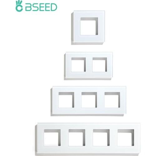 BBSEED EU Standard Crystal Panel Wall Socket Frame Glass Switch Panel With Metal Plate 86/157/228/299mm White Black Golden