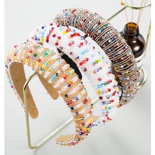 Crystal Beaded Headband Rhinestone Diamond Glitter Hairband Wide Edge Headwear Hair Accessories for Girls