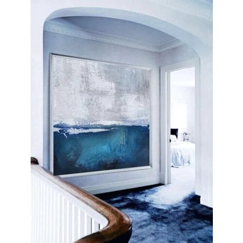 Hand Painted Original Sea Abstract Oil Painting Large Wall Art Blue Abstract Painting Minimalist Design Home Decoration No Frame