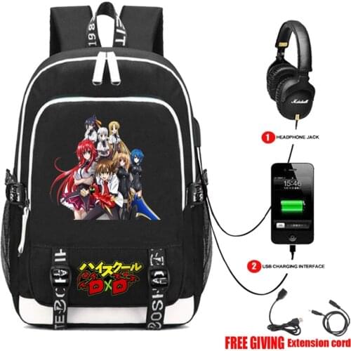 Anime High School DxD backpack USB charging Men women travel Laptop backpack teenagers student School book Bags
