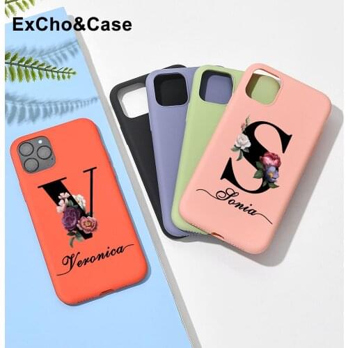 Personalised Floral letters Name Phone Case For iphone 2020 6 6S 7 8 Plus X XS XR XS Max 11 Pro 12 Mini MAX Liquid Silicone Case
