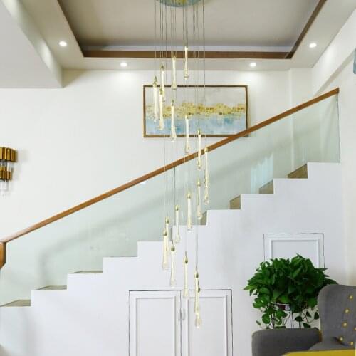 Modern Minimalist Stairwell Lamp Long Chandelier Small Duplex Building Nordic Crystal Loft Hollow Living Room Double-story Villa