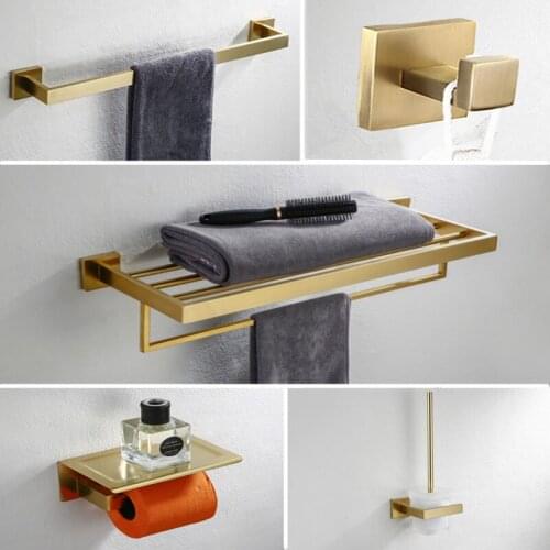 Modern Brushed Gold Towel Bar Toilet Paper Holder Bath Towel Rack Ceramic Toilet Brush Holder Bathroom Accessories Hardware Set