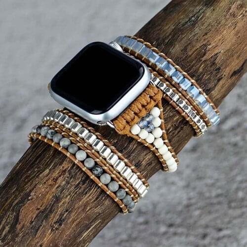 Wax Rope Watch Band Bohe Natural Stone Handmade Knit Charm Apple Watch Strap Jewelry Drop Ship Wholesale