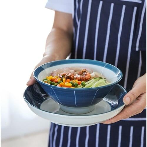 Japanese Dinnerware Blue and White Porcelain Dinner Plate Pasta Soup Bowl Ramen Noodle Bowl Sushi Tray Plate Dishes