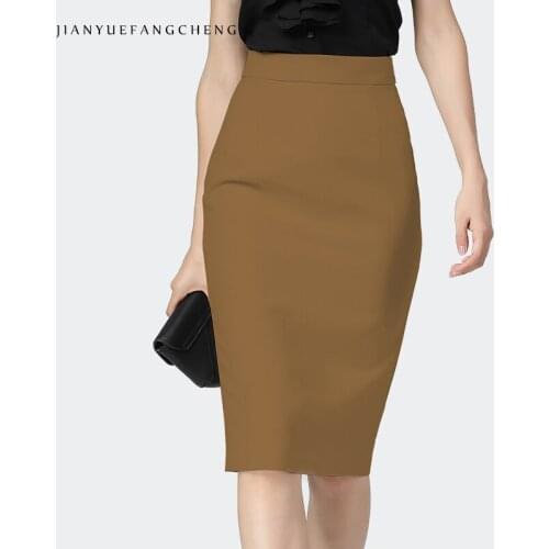 Simple Solid Color Womens Midi Woven Pencil Skirt High Waist Back Slit Knee-Length Sexy Elegant Office Ladies Wrapped Skirts