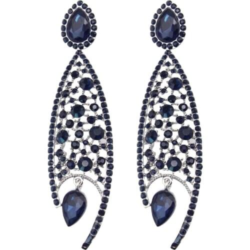 Womens Elegant Peacock Teardrop Cocktail Party Chandelier Pierced Dangle Earrings Rhinestone Wedding Earring For Bridal Jewelry