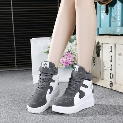 High top shoes emery leather shoes color womens shoes spring and autumn leisure travel muffin single shoe thick sole increase