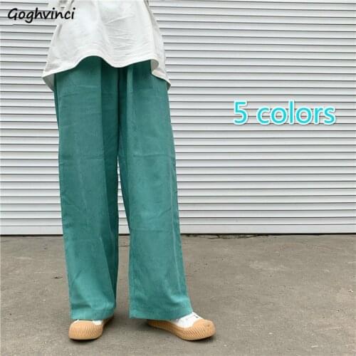 Women Solid Wide Leg Casual Pants Corduroy Loose High Waist Straight Long Trousers Harajuku Hip-hop Unisex Streetwear Colorful