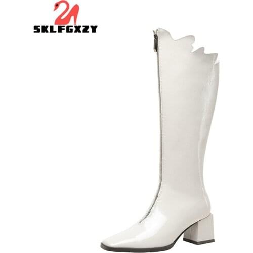 SKLFGXZY Elegant Long with Wings Boots Fashion Genuine Leather Shoes Woman 2021 Autumn Winter Thick Heels High Modern Boots
