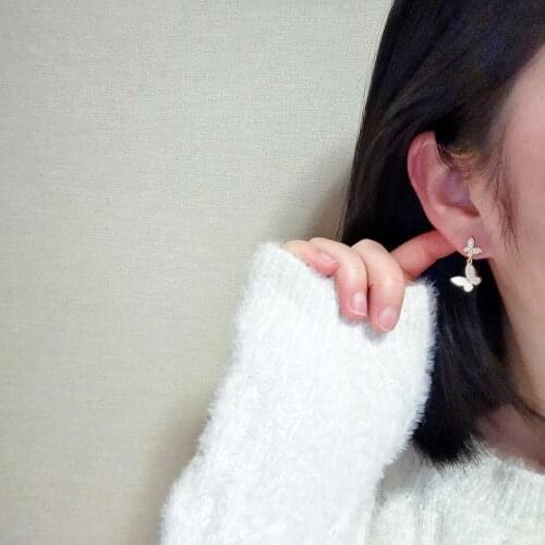 2020 New Korea Style Sweet Cute Shell Butterfly Stud Earrings for Women Girsl Zircon Crystal Earrings Brincos Wedding Jewelry