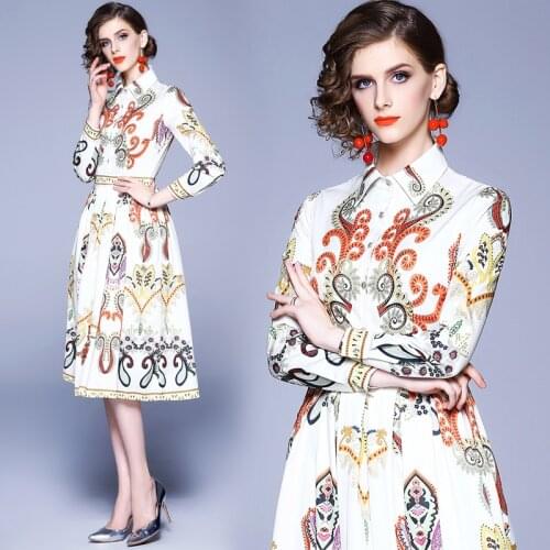 Fashion Women Dresses Spring Summer 2021 White Dress Vintage Floral Print Bandage Dress Tunic Office Party Button Shirt Dresses