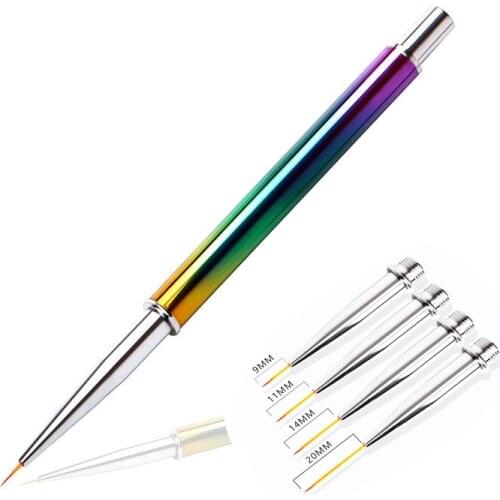 1 Set with Replaceable 5 Head 9/11/14/20mm Nail Art Liner Brush Acrylic UV Gel French Lines Stripes Drawing DIy Nails Pen Tools