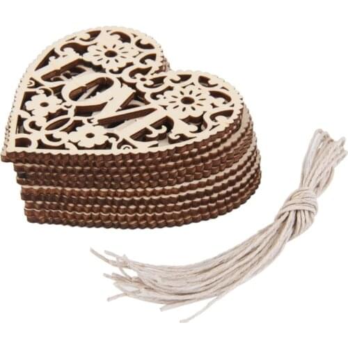 10pcs Wood Craft Hanging Ornaments Embellishments with Jute Twines, Wedding Party Decor, Hollow Decorative Sign