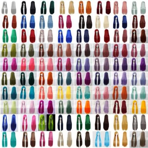 100cm 39 inches 84 Colors Full Bangs Straight Long Heat Resistance Synthetic Hair Cosplay Costume Wigs for Halloween Christmas