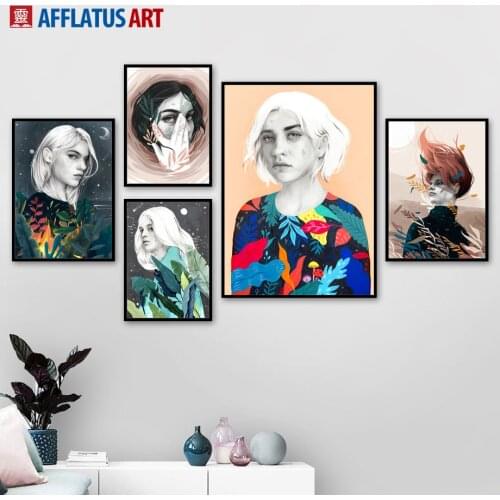 Abstract Girl Palm Leaves Rose Flower Wall Art Canvas Painting Nordic Posters And Prints Wall Pictures For Living Room Decor