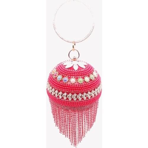 Brand Red Diamonds Rhinestone Round Ball Evening Bags For Women 2021 Mini Tassels Clutch Bag Ladies Ring Handbag Clutches Women